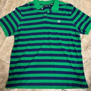 Chaps Shirts Men’s Chaps Striped Short Sleeve Polo Shirt Green and Blue